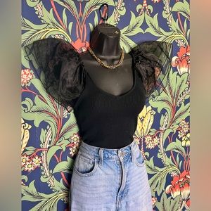 Black top with sheer butterfly sleeves